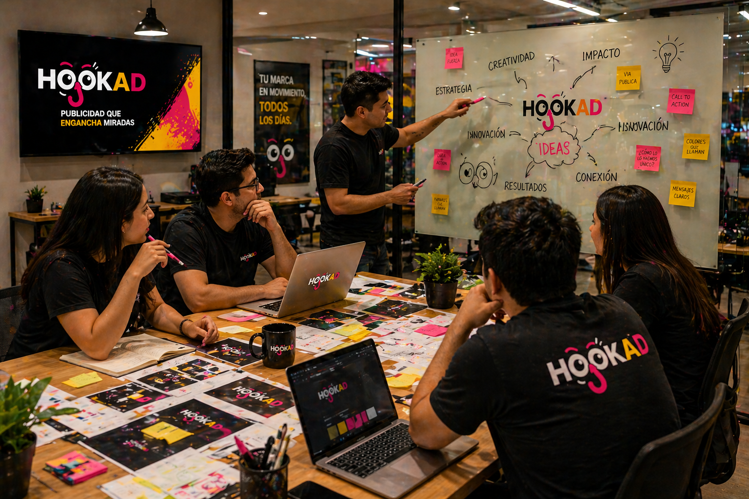 Equipo HookAd trabajando en estrategia publicitaria