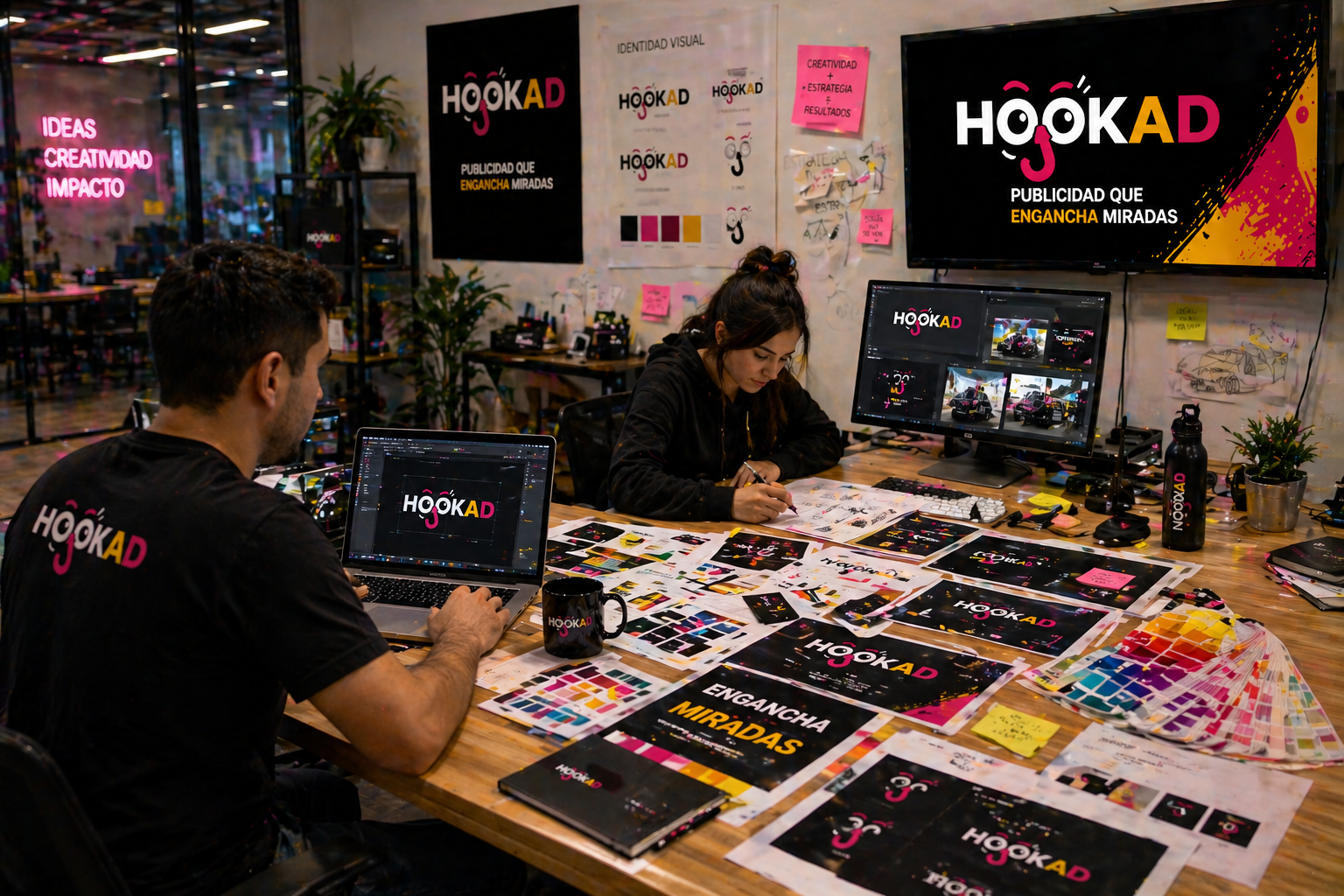 Espacio creativo HookAd con branding urbano